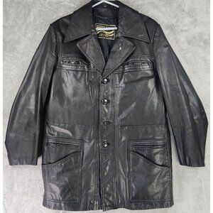 Montgomery Ward Leather Jacket Mens Size 40R Button Up Long Sleeve 80s Vintage